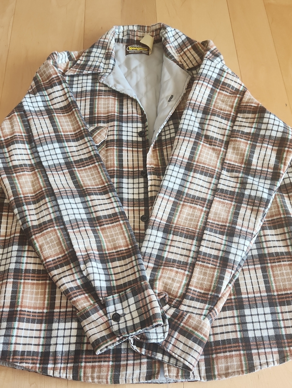 Sears Vintage Brown & White Plaid Men's Shirt Jacket flannel